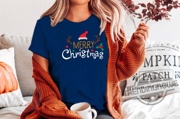 Merry Christmas Santa Hat Reindeer Gift For Christmas Shirt