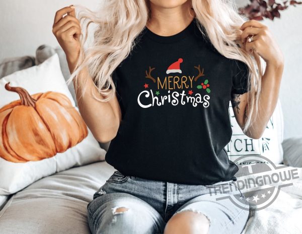 Merry Christmas Santa Hat Reindeer Gift For Christmas Shirt