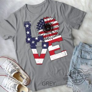 Love Sunflower American Flag Happy 4th Of July Gift For Family Shirt