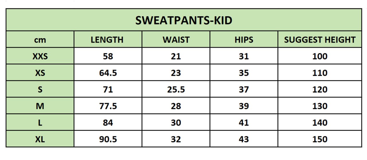 sweatpant kid size chart moi nhat