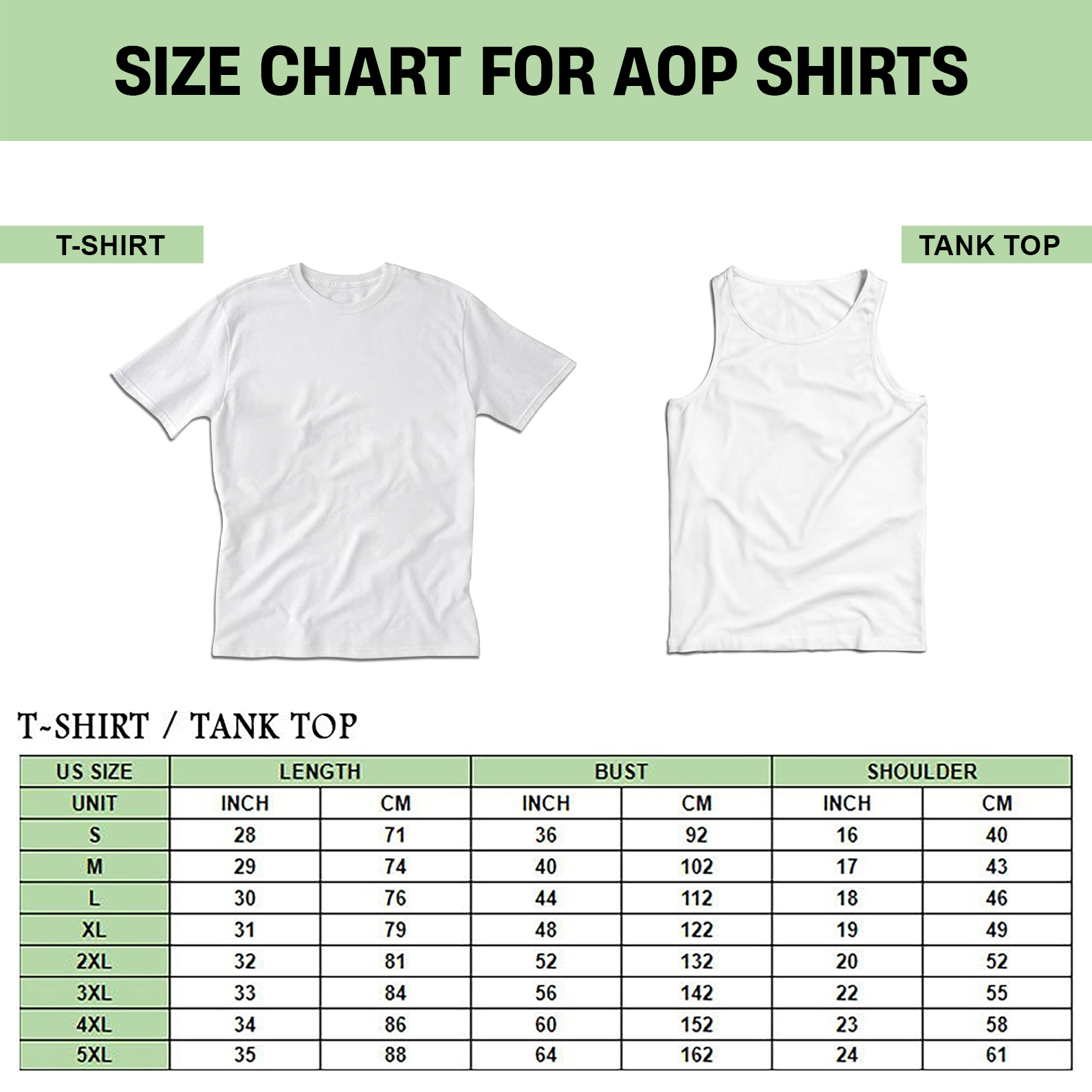 t shirt tank top 3D size chart Laughinks