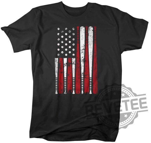 Mens Baseball Flag T Shirt Patriotic 5 revetee 1