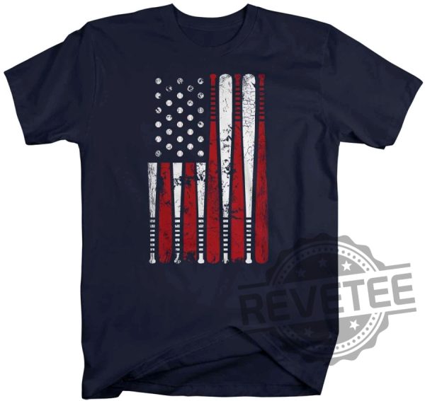 Mens Baseball Flag T Shirt Patriotic 2 revetee 1