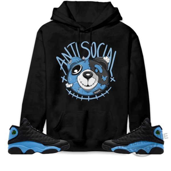 Jordan 13 Black University Blue Shirt Anti Social Head Ber Shirt