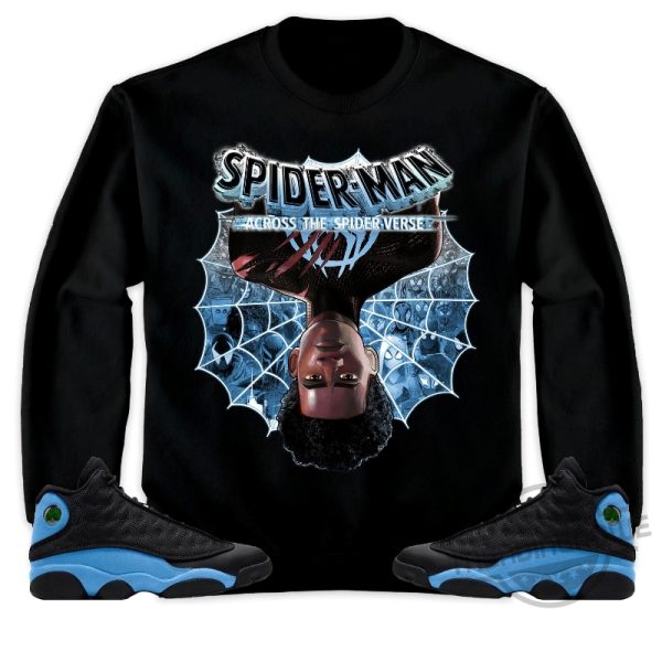 Jordan 13 Black University Blue Shirt Spider Man Across The Spider Verse Shirt