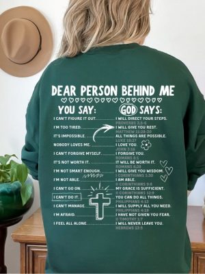 Dear Person Behind Me Shirt You Say God Says Cute Christian Shirt Doodle Bible Affirmations revetee.com 3