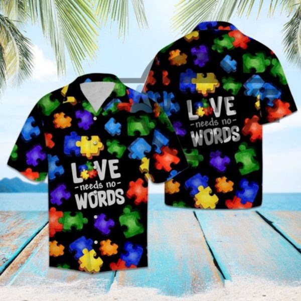 hawaiian shirt autism love needs no words