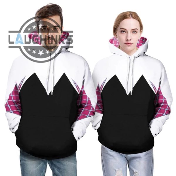 spider gwen stacy cosplay all over printed costume t shirt sweatshirt hoodie for kids adults laughinks.com 1