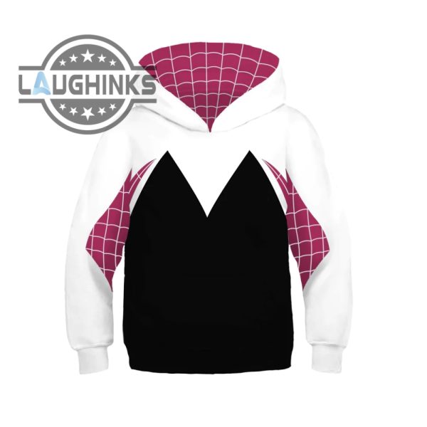 spider gwen stacy cosplay all over printed costume t shirt sweatshirt hoodie for kids adults laughinks.com 3