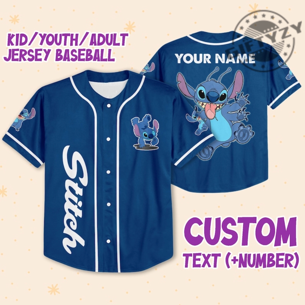 Stitch Blue Custom Name 3D All Over Print Baseball Hockey Jersey giftyzy.com 1 3