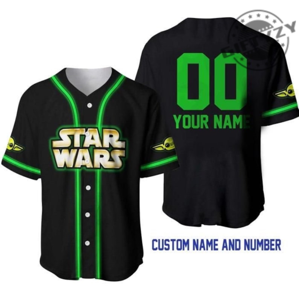 Star Wars Baby Yoda Black Neon Green Custom Personalized 3D All Over Print Baseball Hockey Jersey