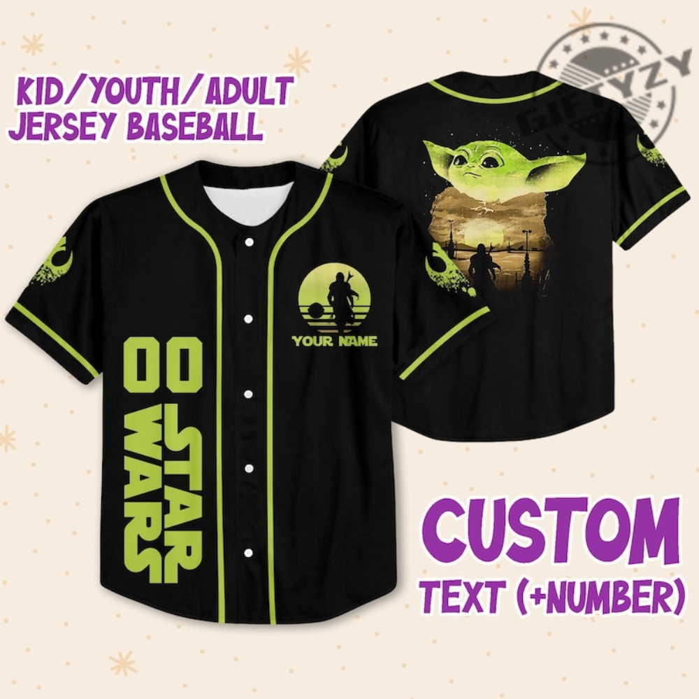 Personalized Baby Yoda Lime Green White Baseball Jersey - T-shirts Low Price