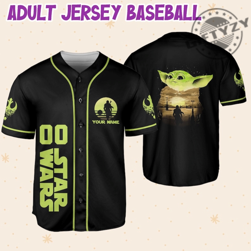 Personalized Baby Yoda Lime Green White Baseball Jersey - T-shirts Low Price