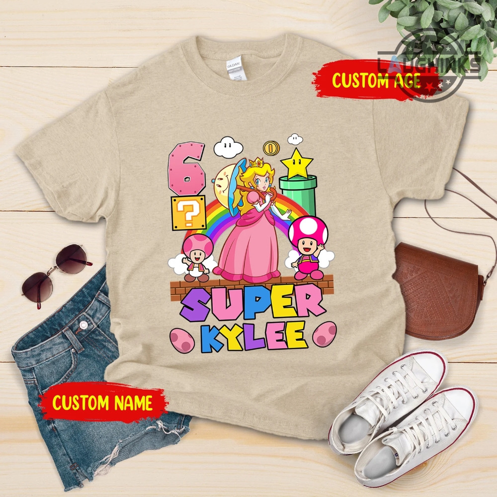 Custom Name And Age Super Princess Peach Birthday Girl Shirt Mario Party  Birthday Girl Shirt - Laughinks