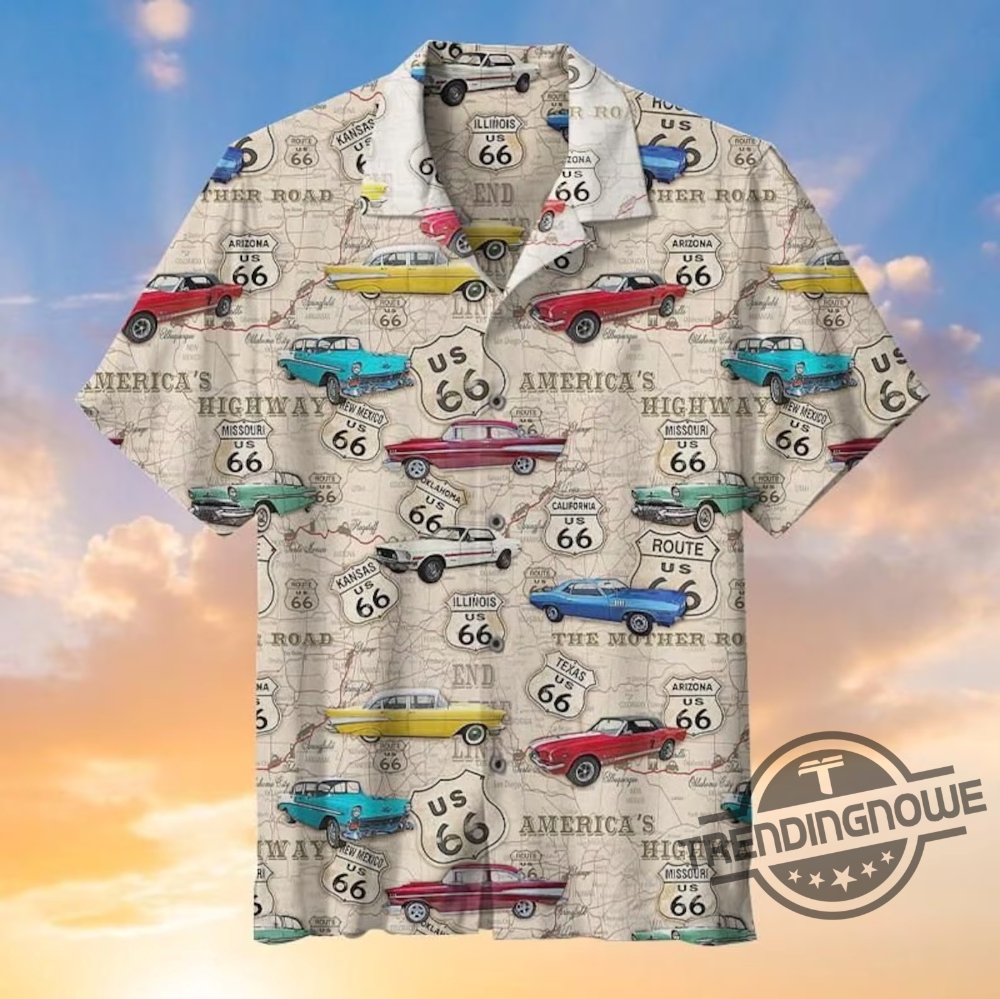 Amazing Vintage Muscle Car On Route Hawaiian Shirts