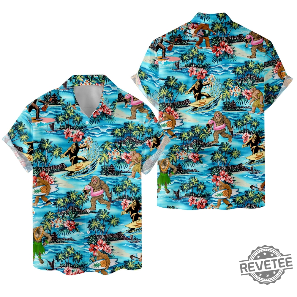 Bigfoot Hawaiian Shirts For Men Women Tropical Summer Aloha Casual Shirt