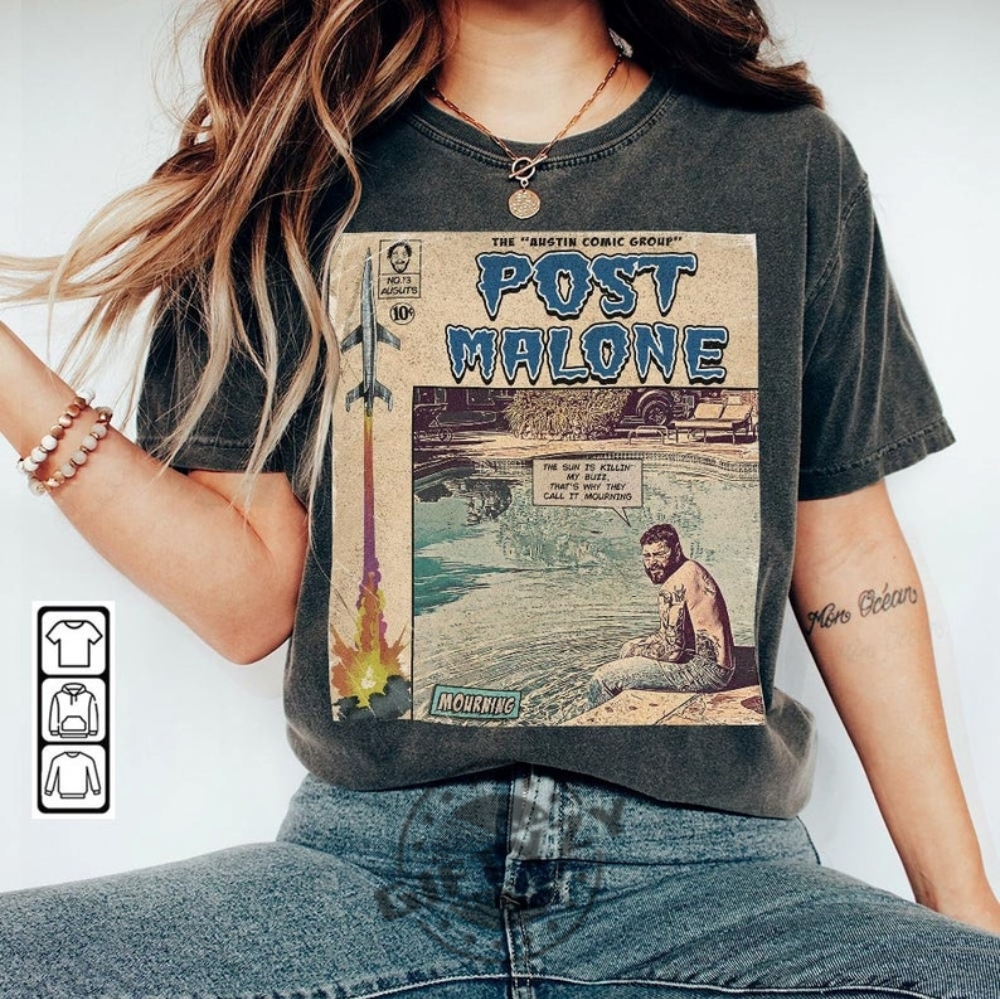 Post Malone Rapper Comic 90S Vintage Book Art Austin Album Tour Concert Ticket 2023 Shirt