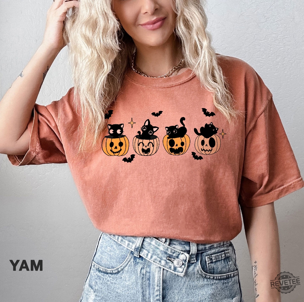 Black Cat Pumpkin Halloween Shirt For Fall Black Cat Lover Gift For Her Him