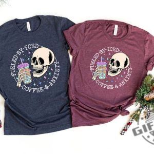 Skull Skeleton Fueled By Iced Coffee And Anxiety Create And Caffeinate Vintage Shirt giftyzy.com 3
