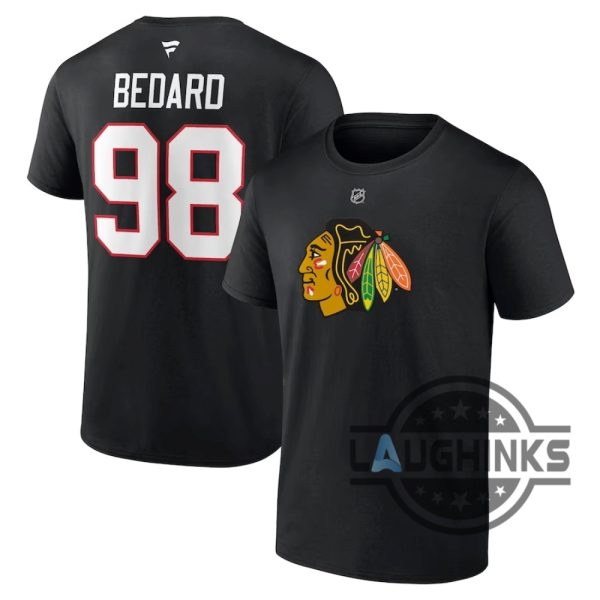 connor bedard shirt blackhawks mens womens chicago blackhawks 2023 nhl custom player name and number laughinks.com 1