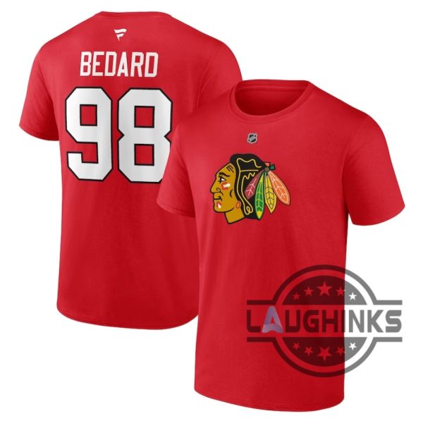 connor bedard shirt blackhawks mens womens chicago blackhawks 2023 nhl custom player name and number laughinks.com 2