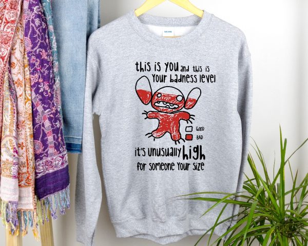 Stitch This Is Your Badness Level Shirt Lilo And Stitch Gift For Her Gift For Him revetee.com 1