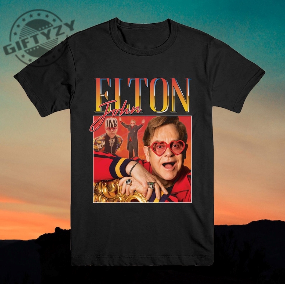 Elton John Vintage Homage 90S 80S Music Icon Musician Top Shirt Tee Hoodie Sweatshirt Mug giftyzy.com 1