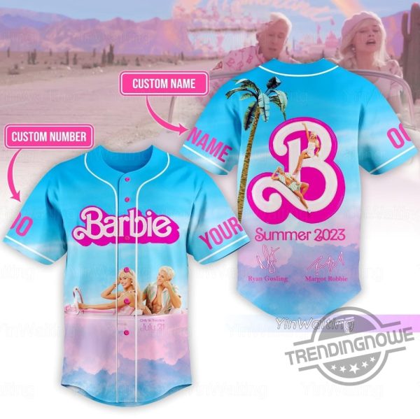 Custom Name Barbie Baseball Jersey Shirt Barbie Movie 2023 Jersey trendingnowe.com 2