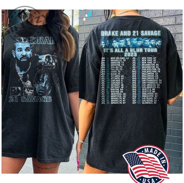 Rapper Drake 21 Savage 2 Sided All A Blur Tour 2023 Concert Vintage Shirt giftyzy.com 2