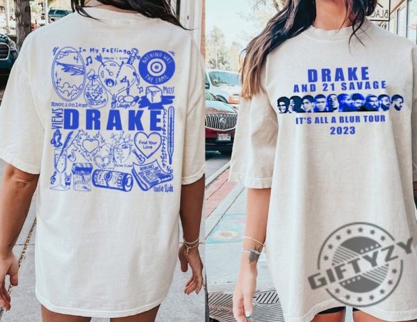 Drake And 21 Savage Rap Its All A Blur Tour 2023 Vintage 2 Sides Tshirt Hoodie Sweatshirt giftyzy.com 1