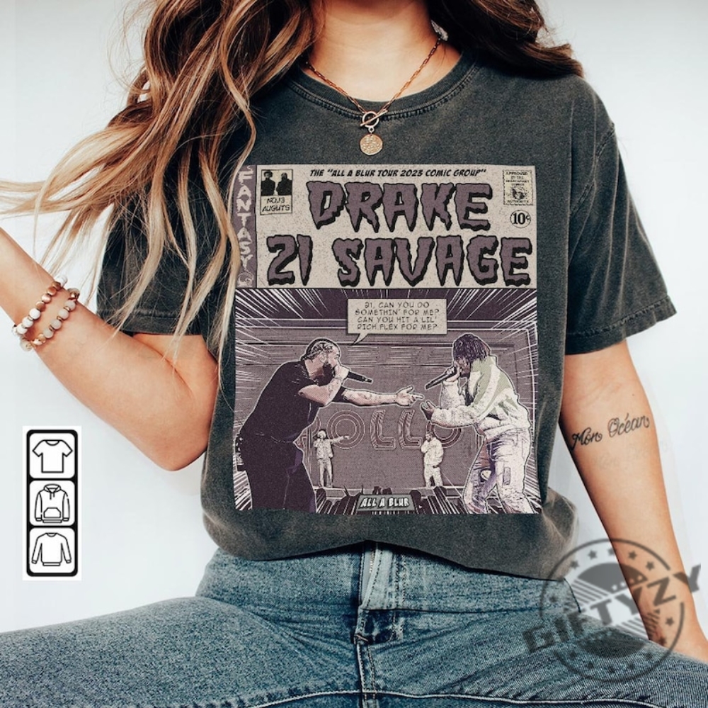 Drake 21 Savage Rap Comic Its All A Blur Tour 2023 Tshirt Hoodie Sweatshirt giftyzy.com 1