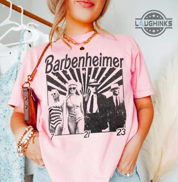 black and white barbenheimer shirt barbie oppenheimer shirt retro barbenheimer t shirt vintage i survived barbenheimer shirt barbie heimer meme laughinks.com 1