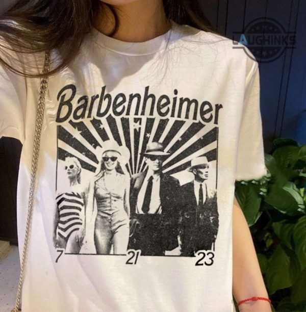black and white barbenheimer shirt barbie oppenheimer shirt retro barbenheimer t shirt vintage i survived barbenheimer shirt barbie heimer meme laughinks.com 3