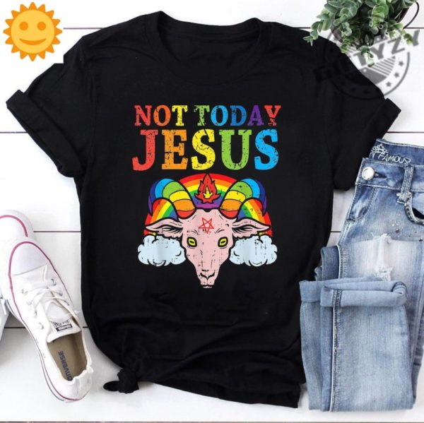 Target Satan Shirt Not Today Jesus Rainbow Vintage Tshirt Satanism Religion Shirt Satan Goat Shirt giftyzy.com 1