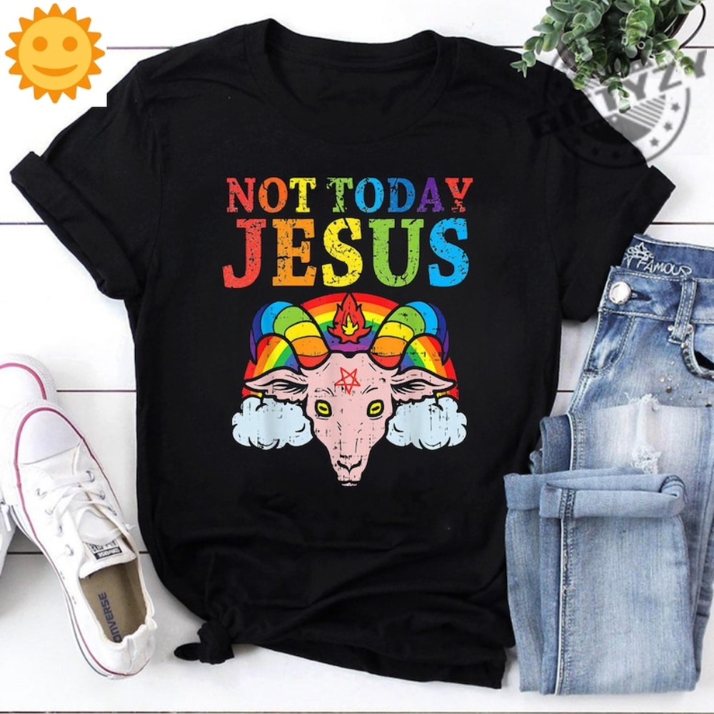 Target Satan Shirt Not Today Jesus Rainbow Vintage Tshirt Satanism Religion Shirt Satan Goat Shirt