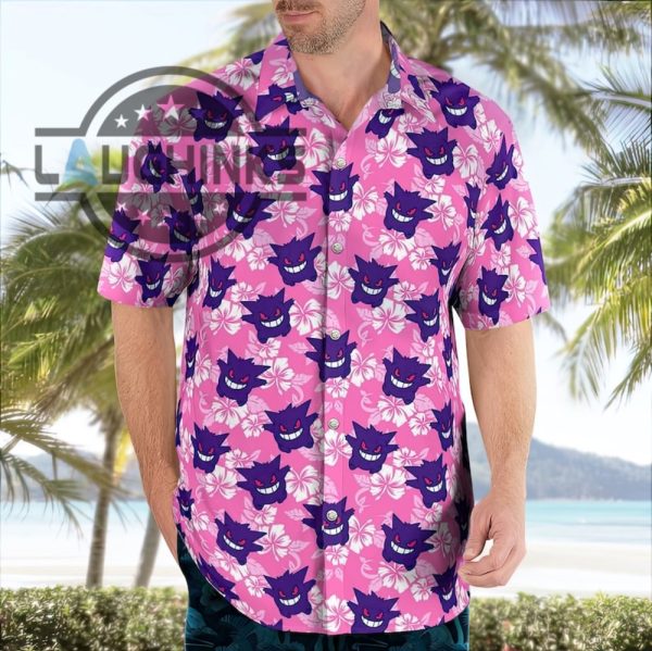 pokemon hawaiian shirt gengar shirt purple pokemon gengar hawaiian shirt ghost pokemon hawaiian shorts pokemon button up shirt pokemon shirts for adults gengar button up shirt laughinks.com 1