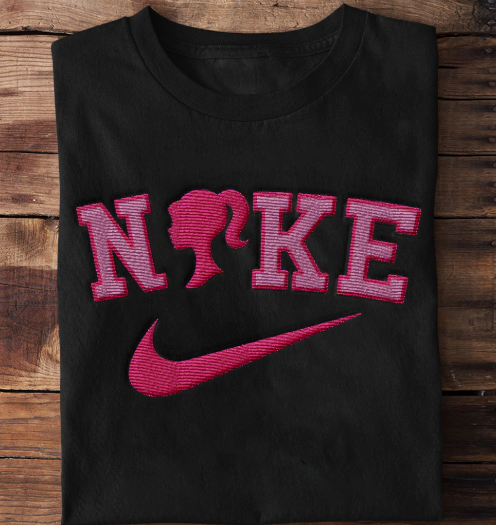 Barbie Pink Nike Embroidery Sweatshirt Barbie Movie 2023 Nike Sweatshirt Barbie Nike Sweatshirt Nike Graphic Sweatshirts Pink Nike Club Hoodie Barbie Shirts