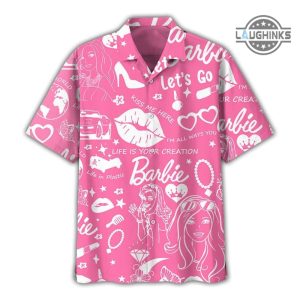 barbie hawaiian shirt come on barbie lets go party barbie shirt design barbie button up shirt pink hawaiian shirt and shorts hawaiian barbie outfit pink barbie shirt barbie movie shirt laughinks.com 4