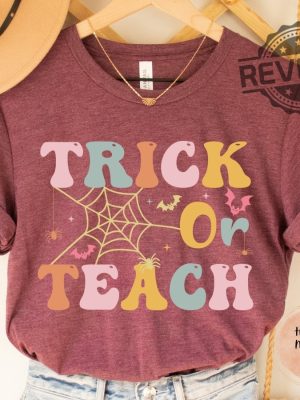 Trick Or Teach Shirt Halloween Teacher T Shirt Teacher Gifts Ideas For Halloween Retro Cute Tee Elementary School Tee Teach Shirt Unique revetee.com 5 1