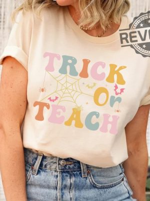 Trick Or Teach Shirt Halloween Teacher T Shirt Teacher Gifts Ideas For Halloween Retro Cute Tee Elementary School Tee Teach Shirt Unique revetee.com 6 1