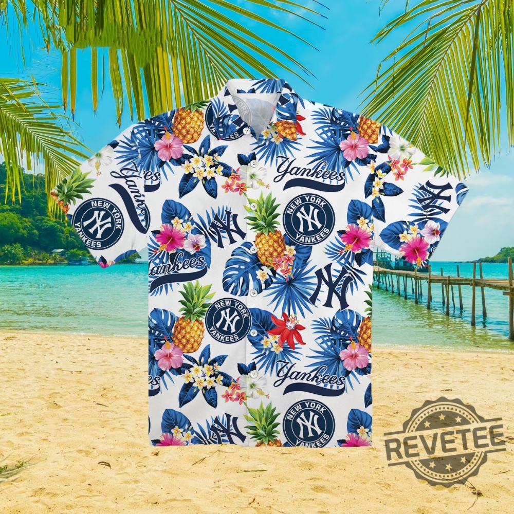 New York Yankees Pineapple Aloha Hawaiian Shirt New York Yankees Hawaiian Shirt  New York Yankees Pineapple Hawaiian Shirt - Revetee