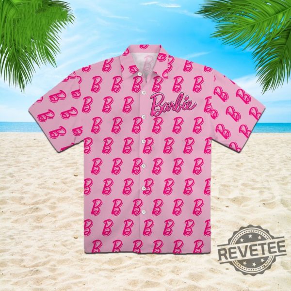 Barbie B Logo Pattern Pink Hawaiian Shirt Barbie Hawaiian Shirt Barbenheimer T Shirt Barbiheimer Barbinhimer Barbie Heimer Barbenheimer Poster Barbihimer Barbinhiemer New revetee.com 1