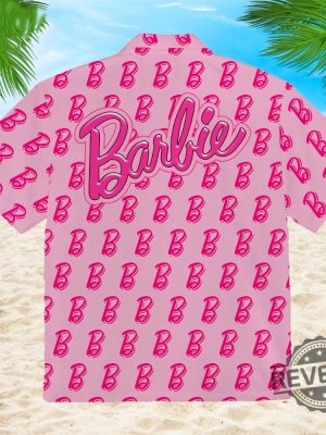 Barbie B Logo Pattern Pink Hawaiian Shirt Barbie Hawaiian Shirt Barbenheimer T Shirt Barbiheimer Barbinhimer Barbie Heimer Barbenheimer Poster Barbihimer Barbinhiemer New revetee.com 2