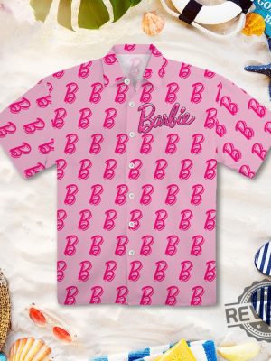 Barbie B Logo Pattern Pink Hawaiian Shirt Barbie Hawaiian Shirt Barbenheimer T Shirt Barbiheimer Barbinhimer Barbie Heimer Barbenheimer Poster Barbihimer Barbinhiemer New revetee.com 3