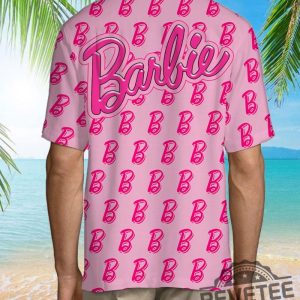 Barbie B Logo Pattern Pink Hawaiian Shirt Barbie Hawaiian Shirt Barbenheimer T Shirt Barbiheimer Barbinhimer Barbie Heimer Barbenheimer Poster Barbihimer Barbinhiemer New revetee.com 4
