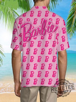 Barbie B Logo Pattern Pink Hawaiian Shirt Barbie Hawaiian Shirt Barbenheimer T Shirt Barbiheimer Barbinhimer Barbie Heimer Barbenheimer Poster Barbihimer Barbinhiemer New revetee.com 4