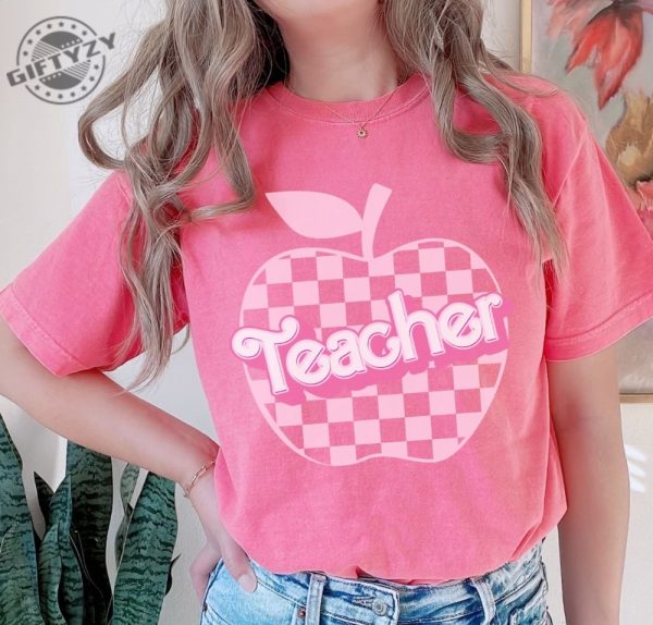 Checkered Teacher Barbie Shirt For Kindergarten Teacher Back To School Barbenheimer Shirt giftyzy.com 1