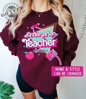 Custom Name Kindergarten Teacher Shirt Pink Colorful Teacher Shirt Back To School Shirt Gift For Teachers Barbie Barbenheimmer Shirt giftyzy.com 4