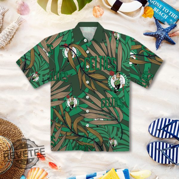 Boston Celtics 2023 Tropical Palm Leaves Aloha Hawaiian Shirt Boston Celtics Hawaiian Shirt New revetee.com 2