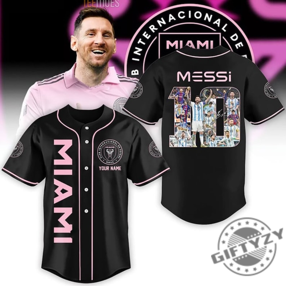 Messi 10 Inter Miami FC Black Design Baseball Jersey Custom Name